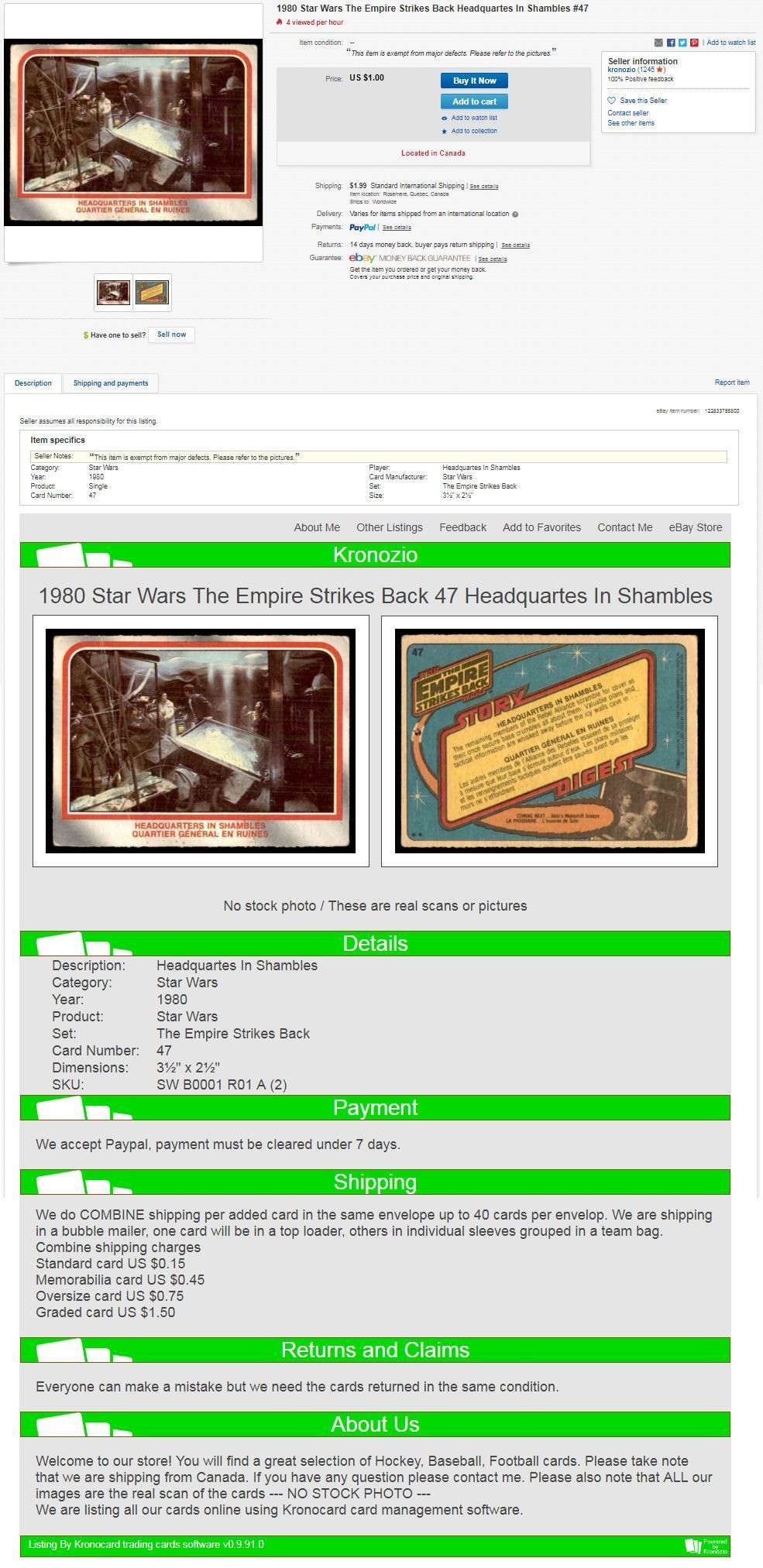 eBay card listing by Kronozio.
